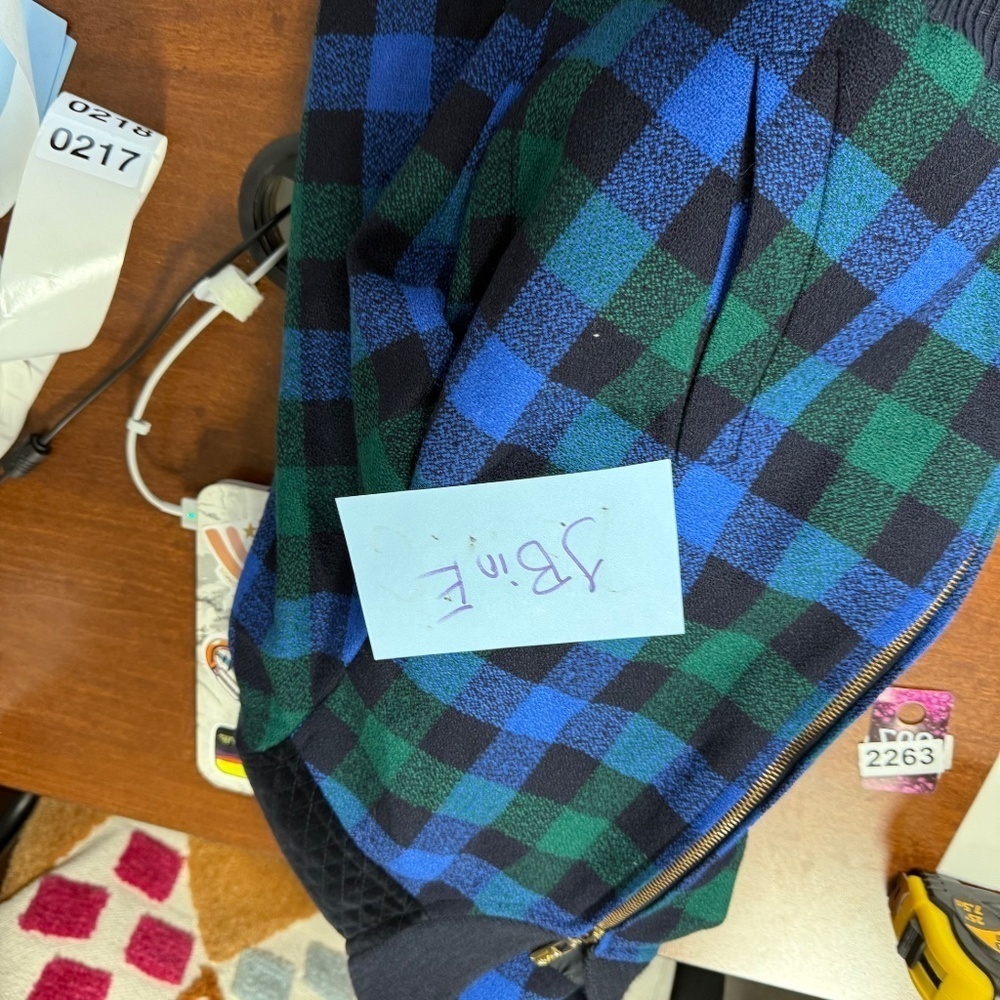 Vintage La Chic Jobis Plaid Bomber Jacket Blue Green Black Checkered Zip Up 36 - Picture 7 of 14